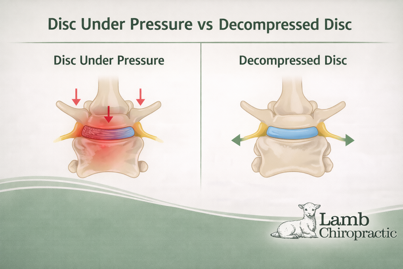 Infographic of a disc under pressure vs a decompressed disc.