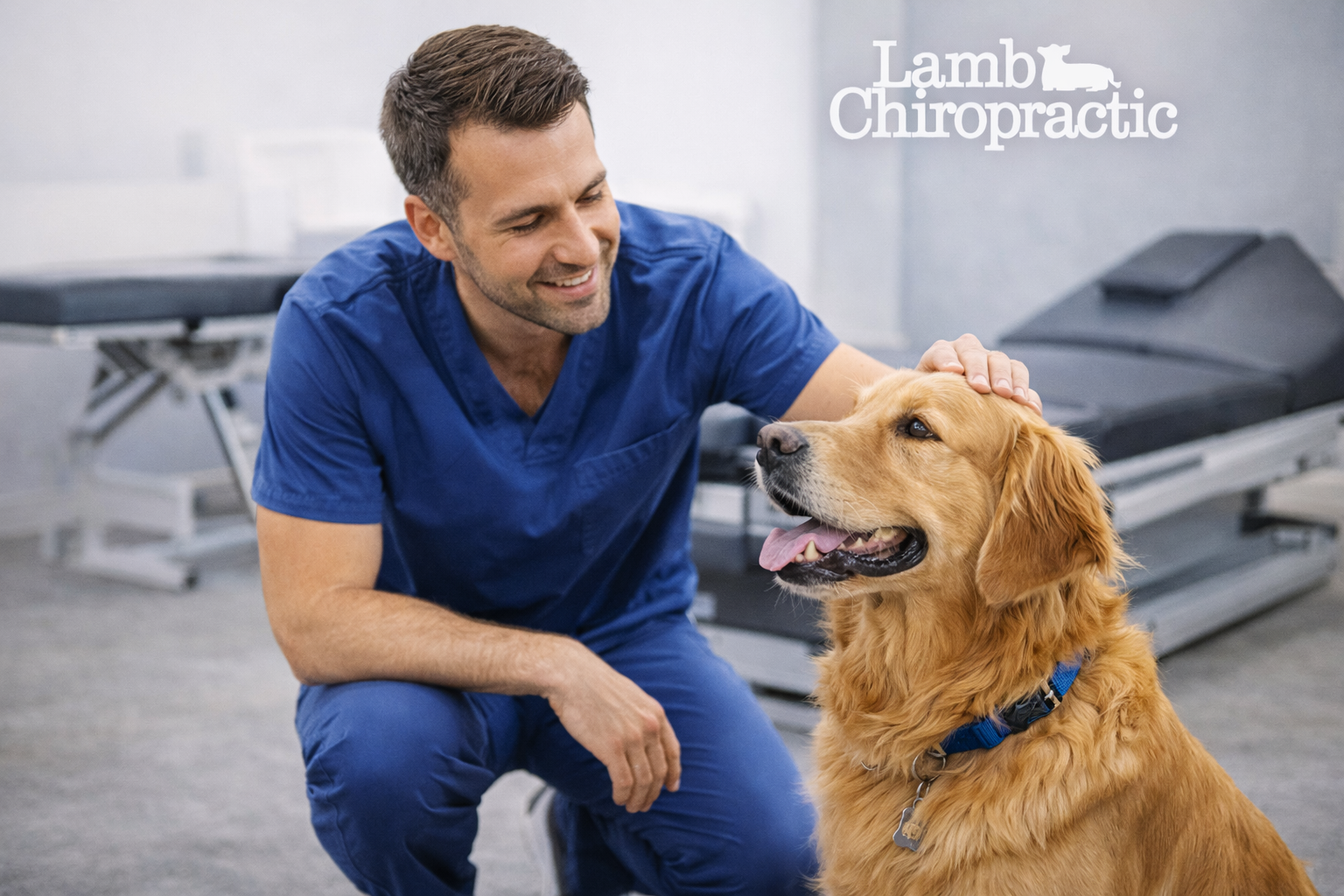 Chiropractor with a golden retriever