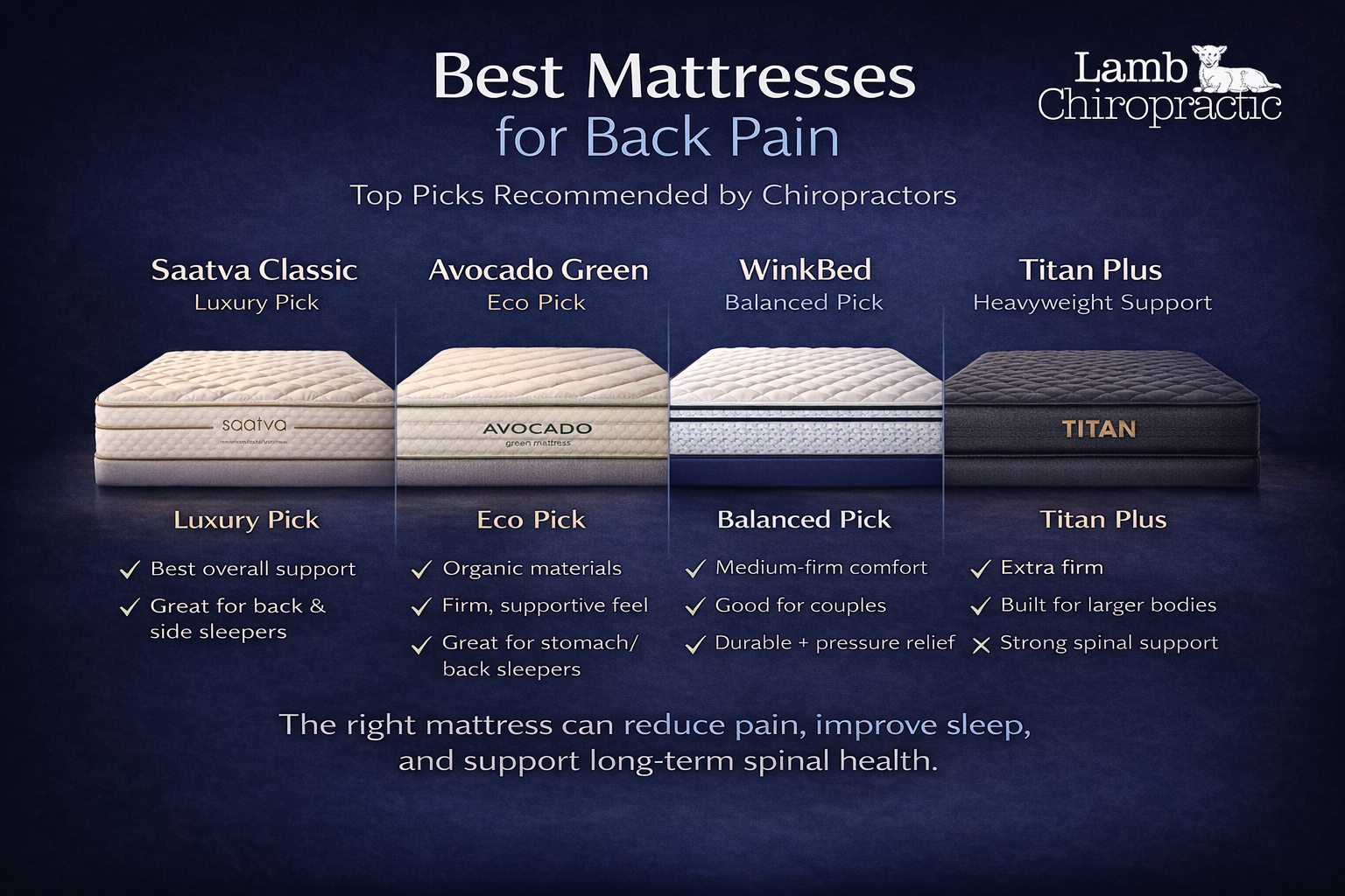 Infographic of some of the best mattresses for back pain