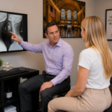 chiropractor showing patient xrays