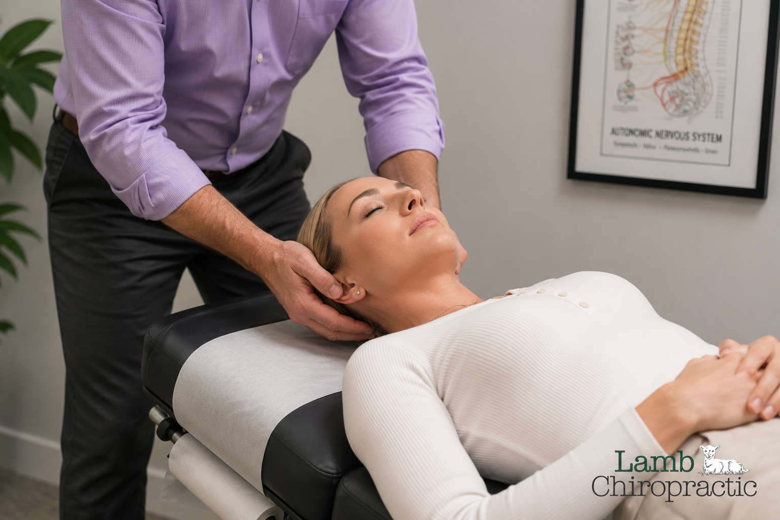 Cervical Adjustment of woman in white
