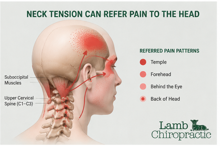 Where pain can be depending on origin of muscular tension