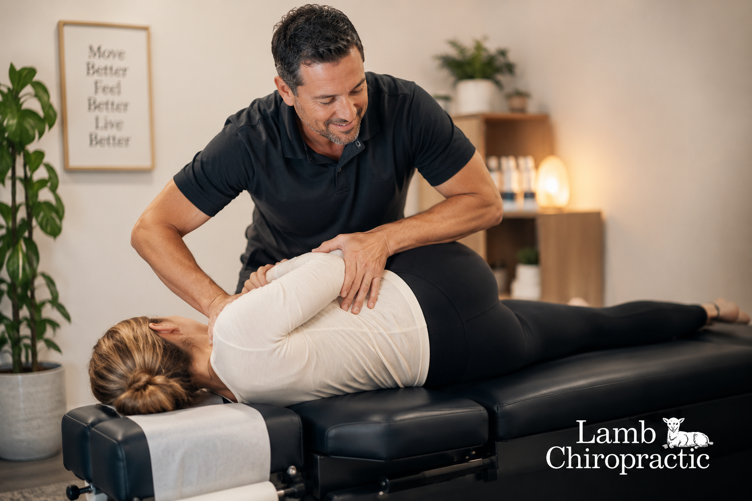 Chiropractor performing a side posture adjustment