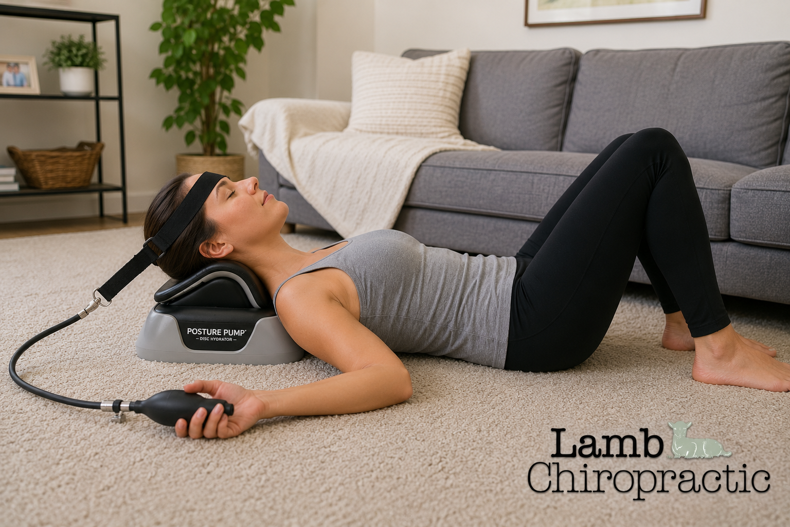 Woman on Floor using Posture Pump to increase cervical lordosis