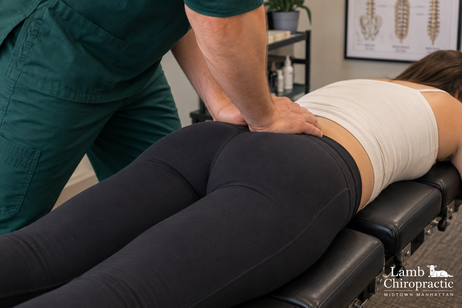 Prone drop table adjustment of the sacral base by Dr. Adam Lamb